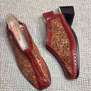 PIKOLINOS Red and Orange Slip-On Loafers with Intricate Design